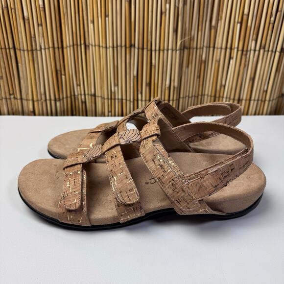 Vionic Amber Sandals Womens Size 10 Tan Cork Adjustable Strap Open Toe Flats - Picture 4 of 11